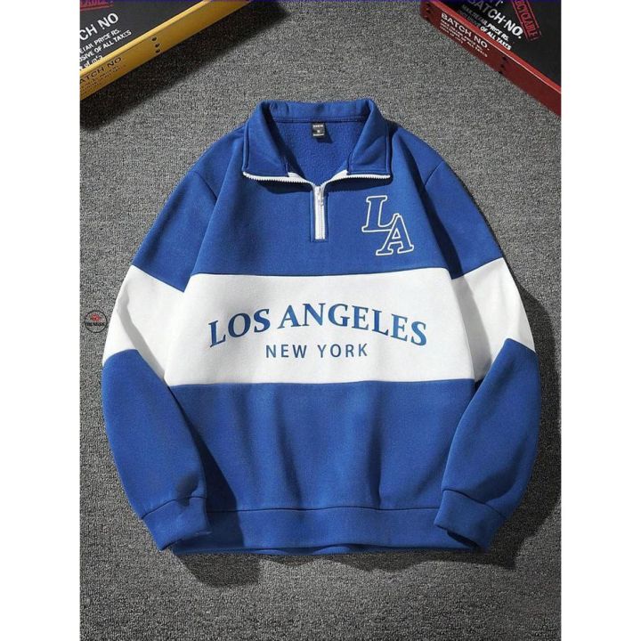 Hodie Rugby Half Zipper Two Tone Outer Trendy Pria Unisex