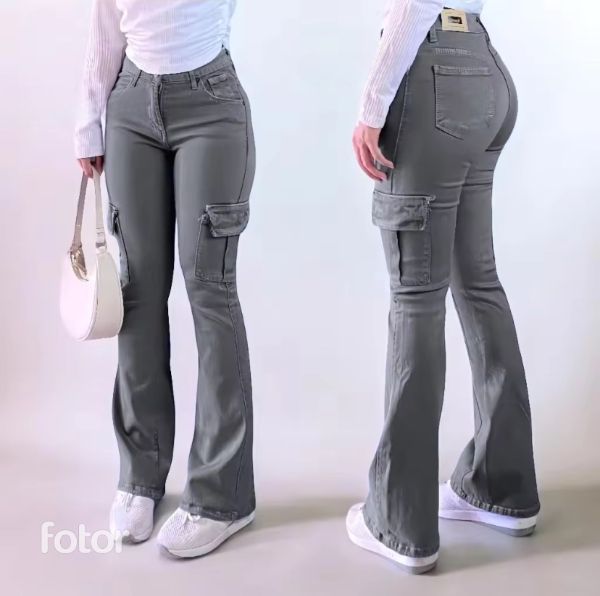 Celana Panjang Wanita Cutbray Cargo Model Jeans Stretch Melar