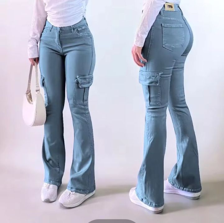 Celana Panjang Wanita Cutbray Cargo Model Jeans Stretch Melar