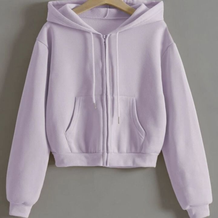 Hoodie Crop Zipper Model Sweater Wanita