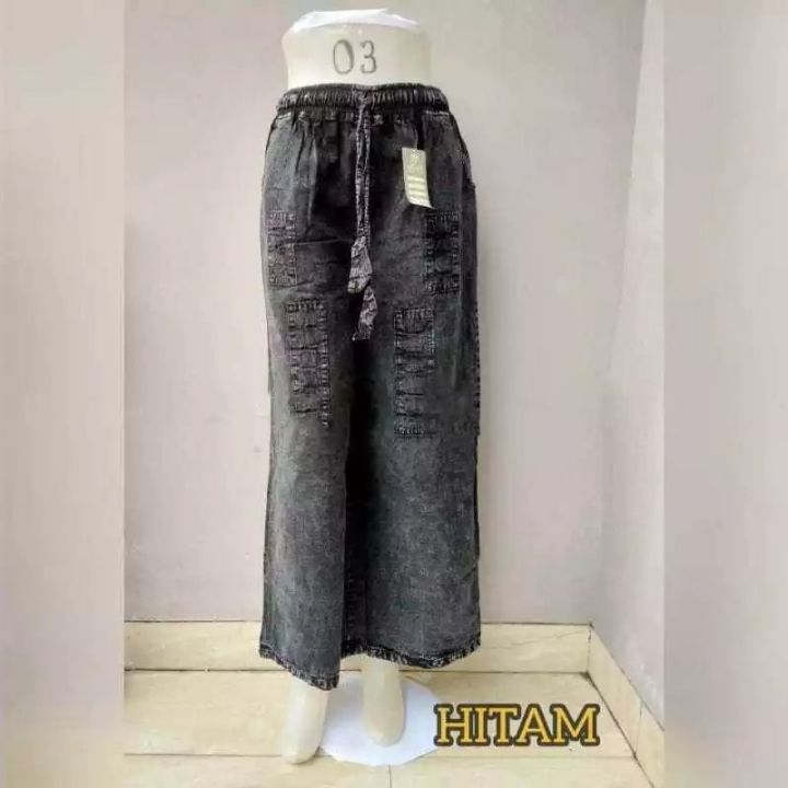 Celana Panjang Wanita Model Jeans Kulot Sobek Rawis
