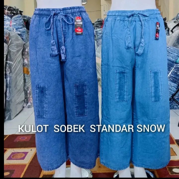 Celana Panjang Wanita Model Jeans Kulot Sobek Rawis