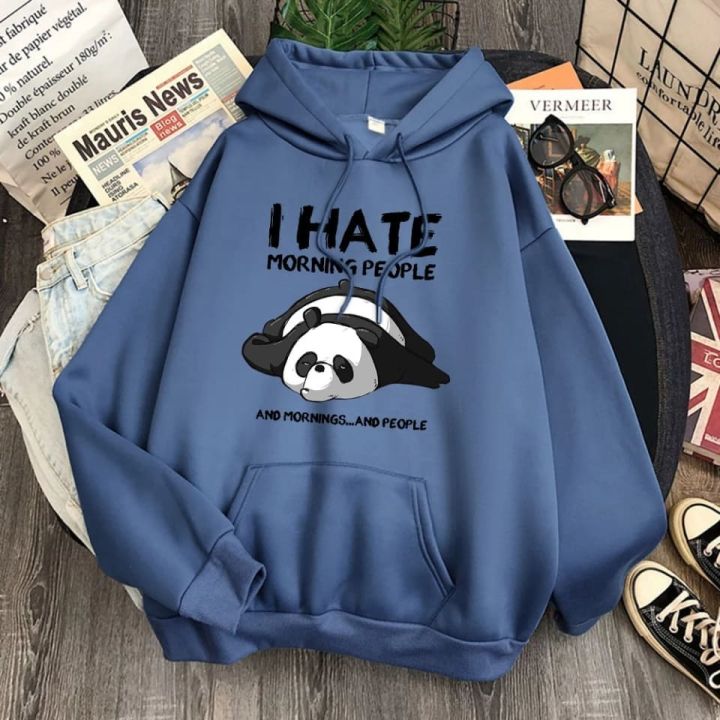 Hoodie Wanita I HATE MORNING Model Sweater Panda