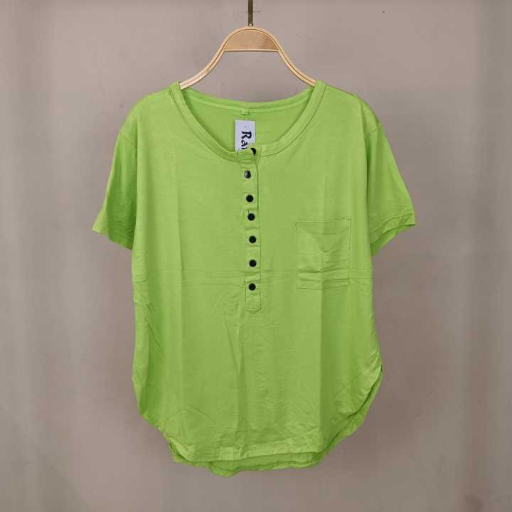 Kaos Oval kancing lengan pendek T-shirt ootd Wanita